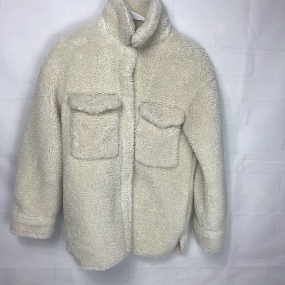 H&M : Womens Cream Teddy Shera Jacket 2 pockets Sz: 14